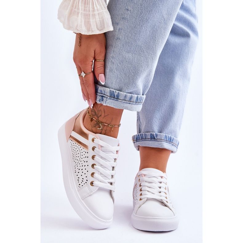 Klasické sportovní boty s prolamovaným vzorem bílo-růžovo-zlato šťastnější bílý 1