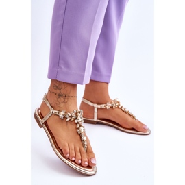 Dámské sandály s kameny zlatý Lenis 2