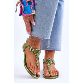 Dámské sandály s kamínky Zelená Lenis 1 Dámské sandály s kamínky Zelená Lenis 1