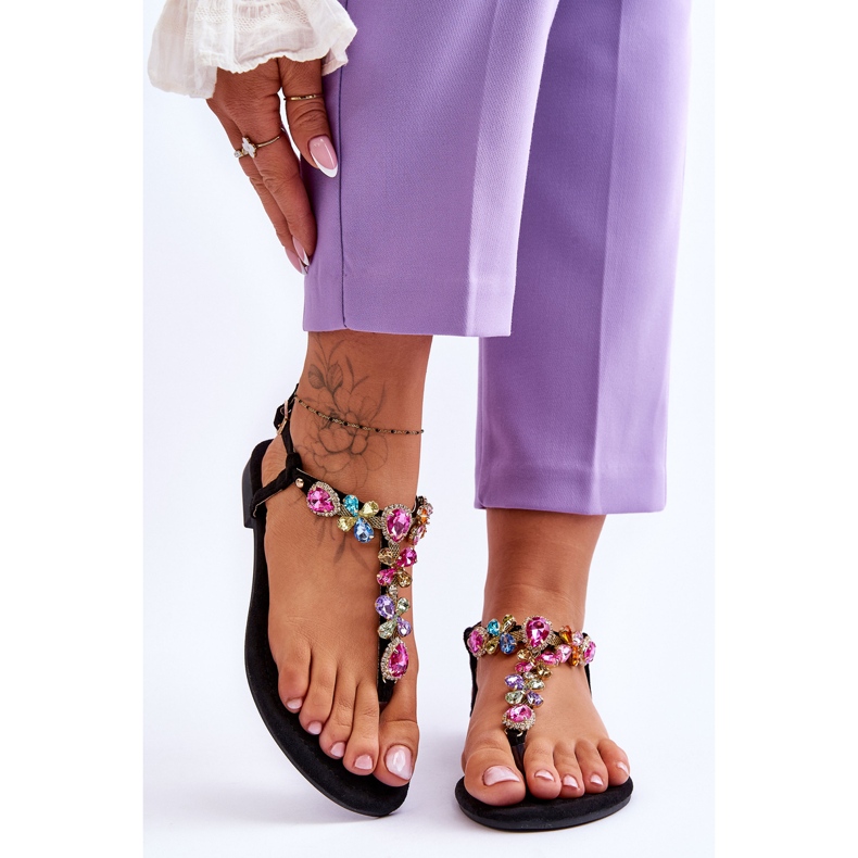 Semišové žabky S Kameny Black Frency černá 1