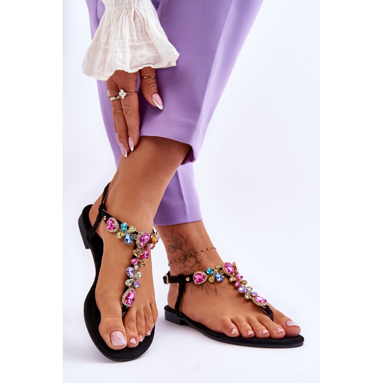 Semišové žabky S Kameny Black Frency černá 2