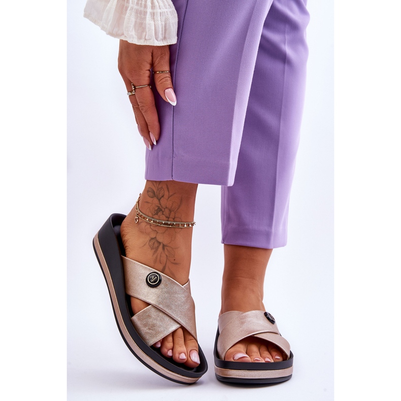 Vinceza Dámské zlaté brooklynské pantofle na platformě zlatý 1