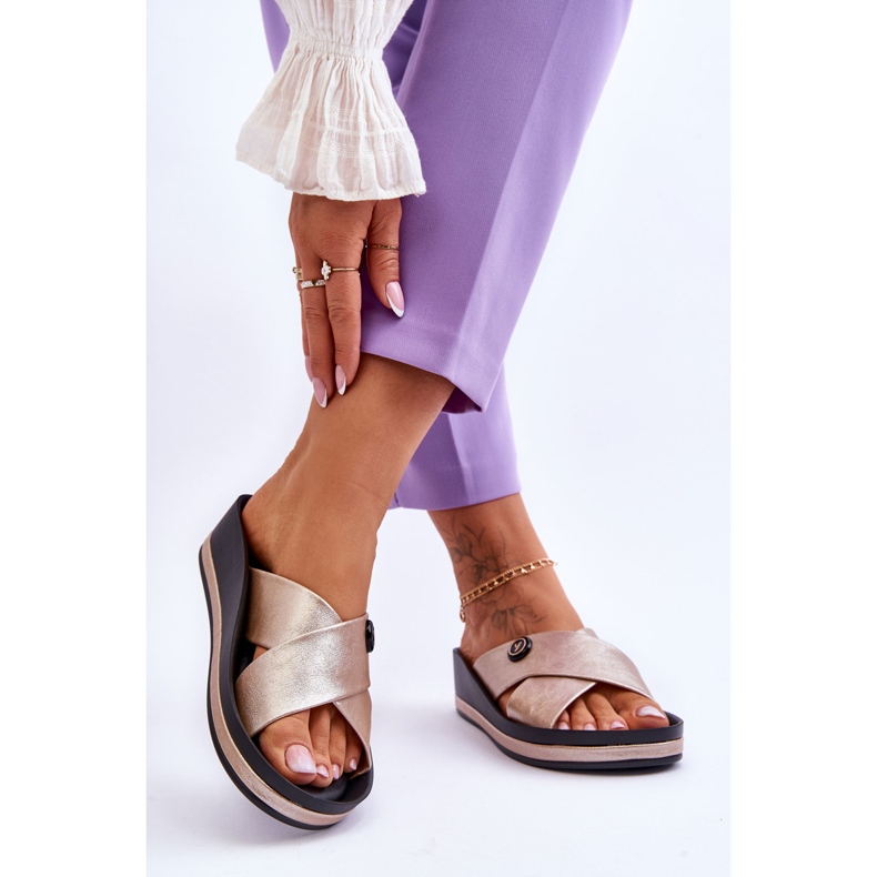 Vinceza Dámské zlaté brooklynské pantofle na platformě zlatý 2