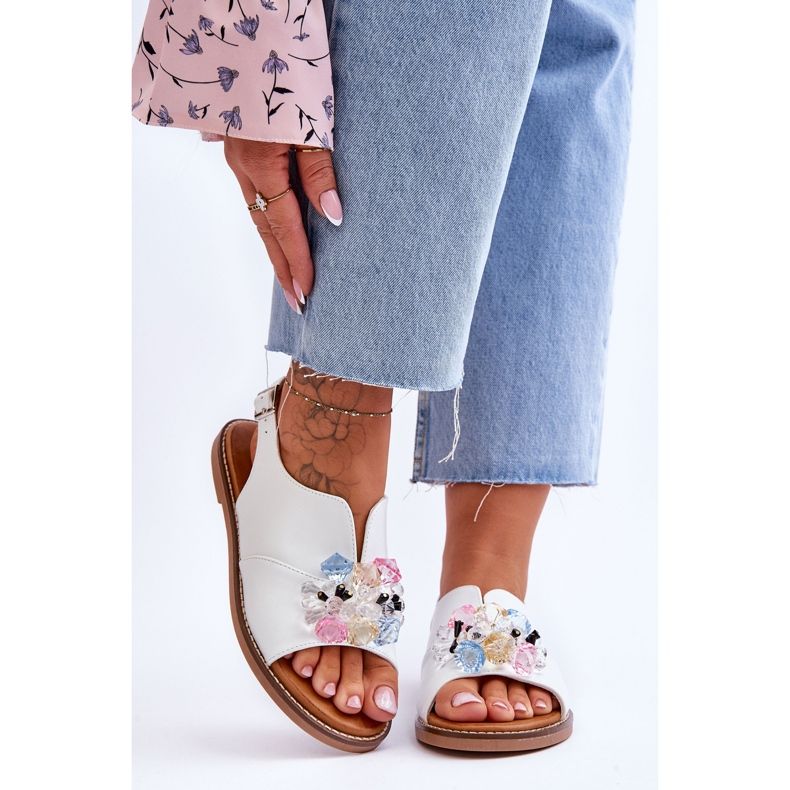 Vinceza Dámské kožené sandály s kamínky bílé Mersea černá 1