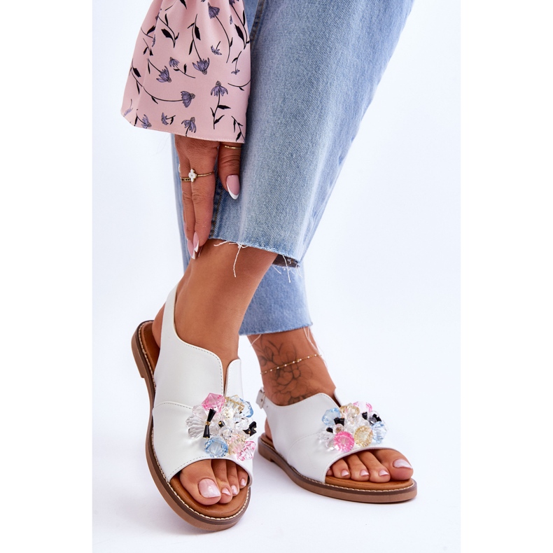 Vinceza Dámské kožené sandály s kamínky bílé Mersea černá 2