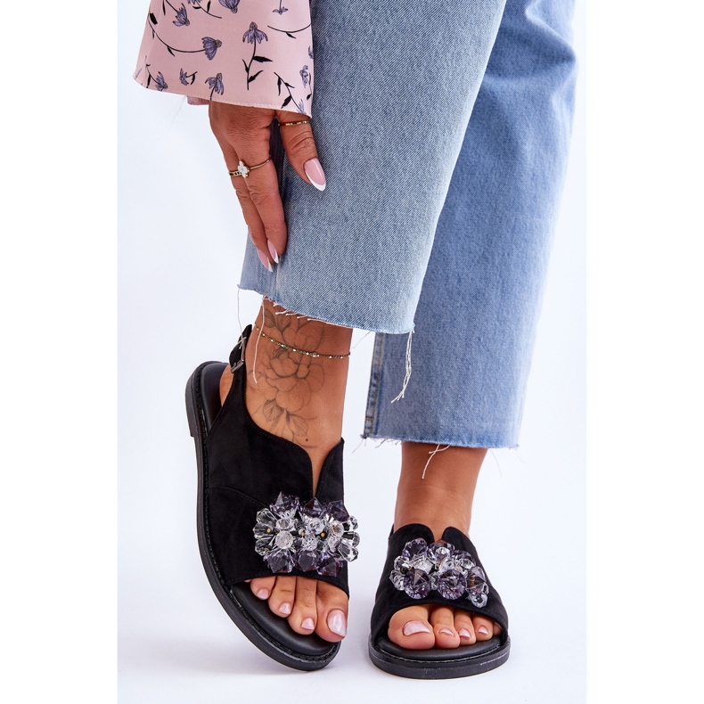 Vinceza Dámské černé semišové sandály Mersea Stoned černá 1