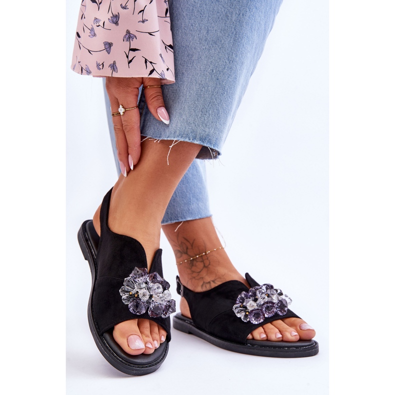 Vinceza Dámské černé semišové sandály Mersea Stoned černá 2