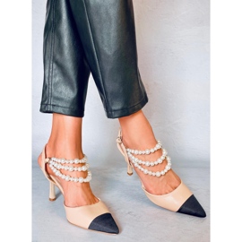 Lodičky na otevřeném podpatku s perličkami Harmony Beige béžový 1