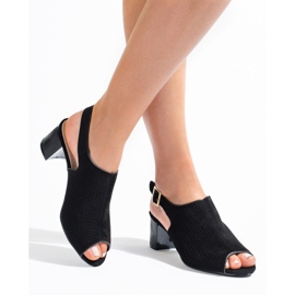 Dámské černé prolamované semišové sandály na podpatku Shelovet černá 1