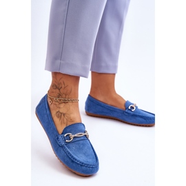 Klasické semišové mokasíny s amera modrým zdobením 2
