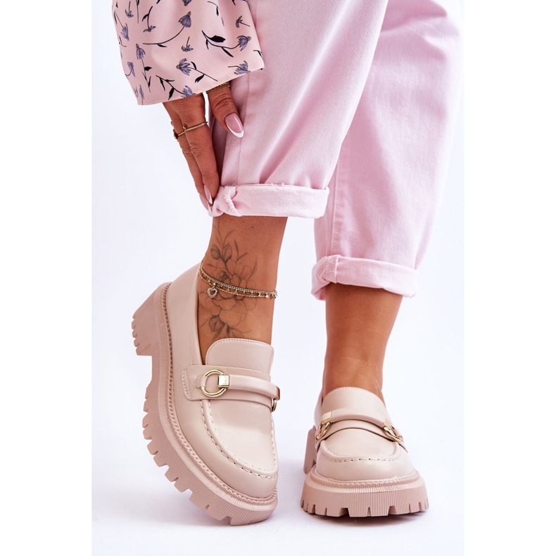 FG1 Dámské mokasíny na masivní platformě béžové Calypso béžový 1