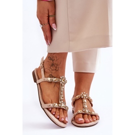 FI1 Dámské semišové sandály s kamínky béžová Calabrio béžový 1