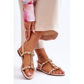 FI1 Dámské semišové sandály s kamínky béžová Calabrio béžový 2