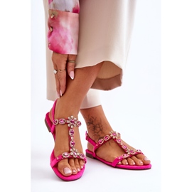 FI1 Dámské semišové sandály s kamínky Fuchsia Calabrio růžový 2