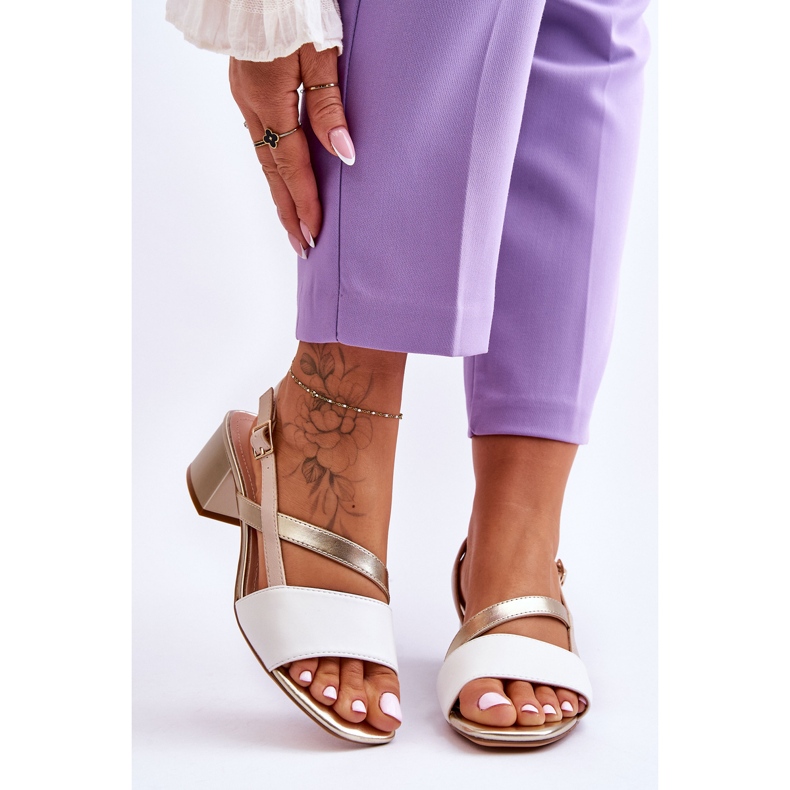 Kožené sandály na vysokém podpatku Sergio Leone SK826 v bílé a zlaté barvě bílý 1