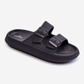 Dámské pěnové pantofle s pruhy Black Sharmen černá 1 Dámské pěnové pantofle s pruhy Black Sharmen černá 1