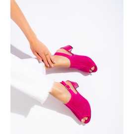 Dámské prolamované fuchsiové semišové sandály na podpatku Shelovet růžový 3