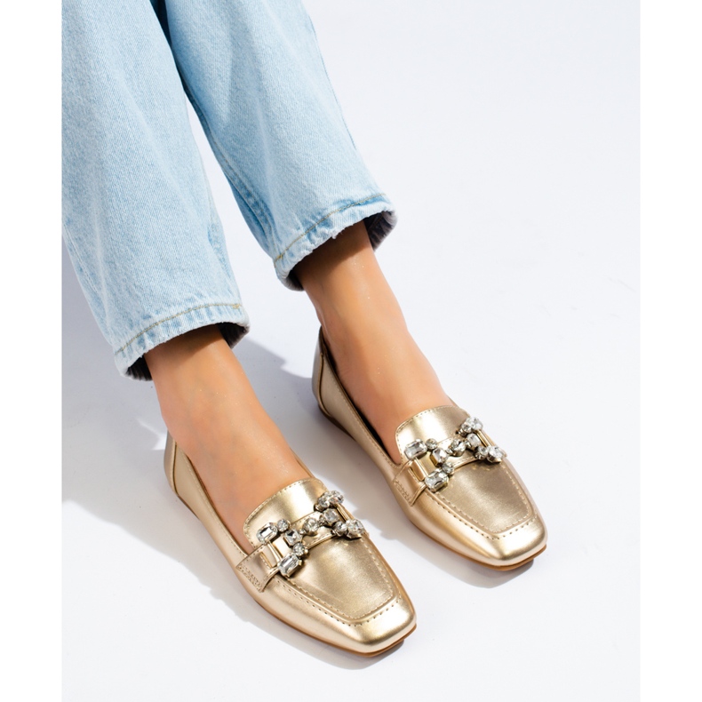 Dámské zlaté mokasíny se zdobením Shelovet zlatý 1