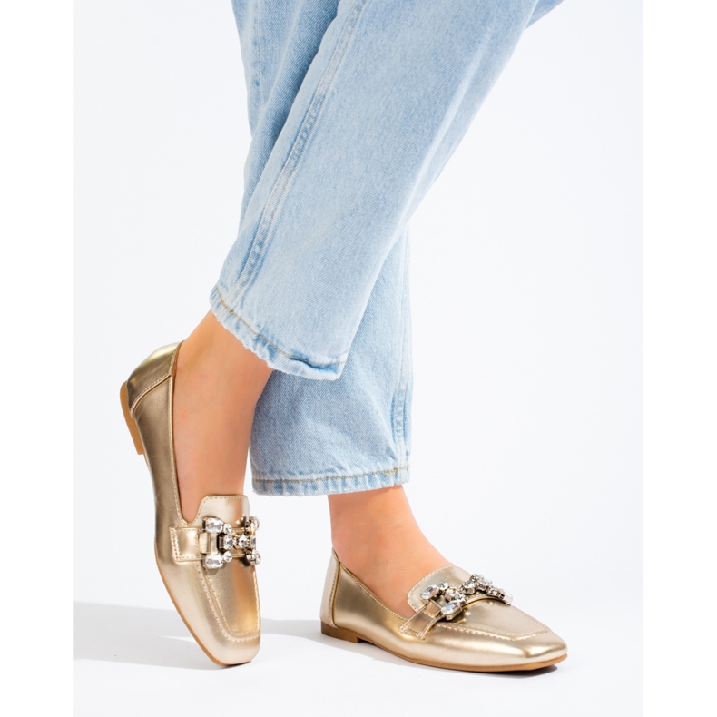 Dámské zlaté mokasíny se zdobením Shelovet zlatý 2