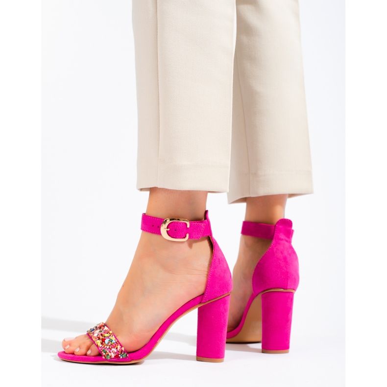 Dámské fuchsiové sandály s ozdobnými kamínky Vinceza růžový 1