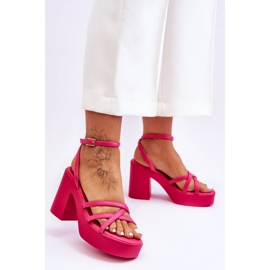 FS1 Módní sandály na vysokém podpatku s fuchsiovými pásky Shemira růžový 2