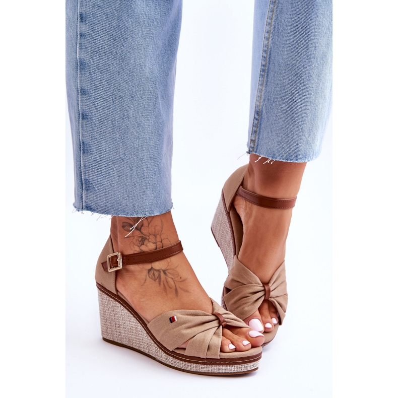 PS1 Dámské sandály na pleteném klínu Tmavě béžová Judith béžový 1