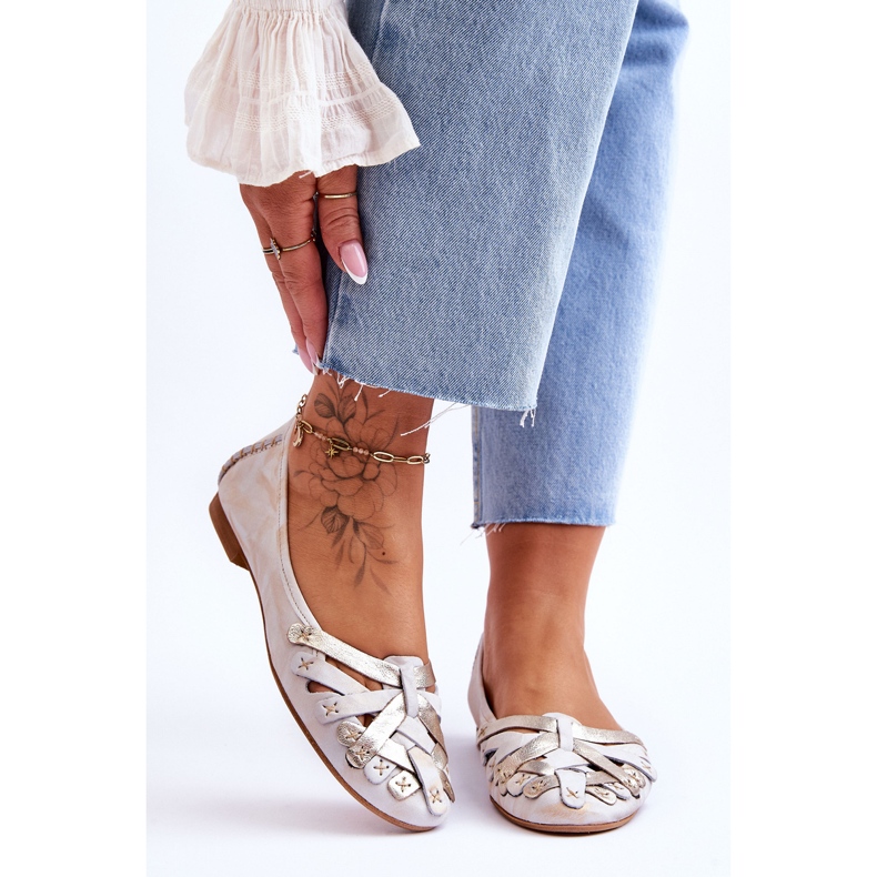 Dámské kožené baleríny Maciejka 01358-22 Béžovo-zlatá béžový 1