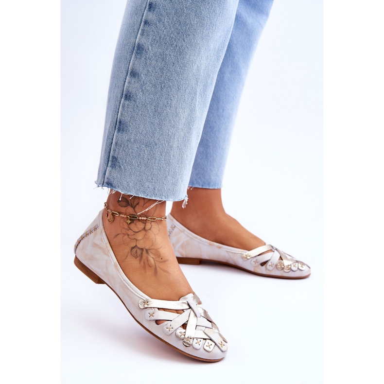 Dámské kožené baleríny Maciejka 01358-22 Béžovo-zlatá béžový 2