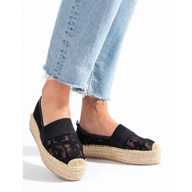 Krajkové espadrilky na platformě Shelovet černé černý 1