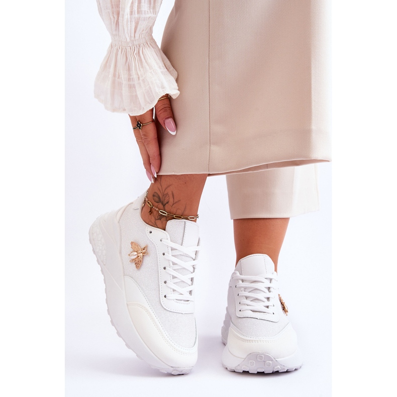 PS1 Lesklé Sportovní Boty S Bílou Dekorací Seneca bílý 1 PS1 Lesklé Sportovní Boty S Bílou Dekorací Seneca bílý 1