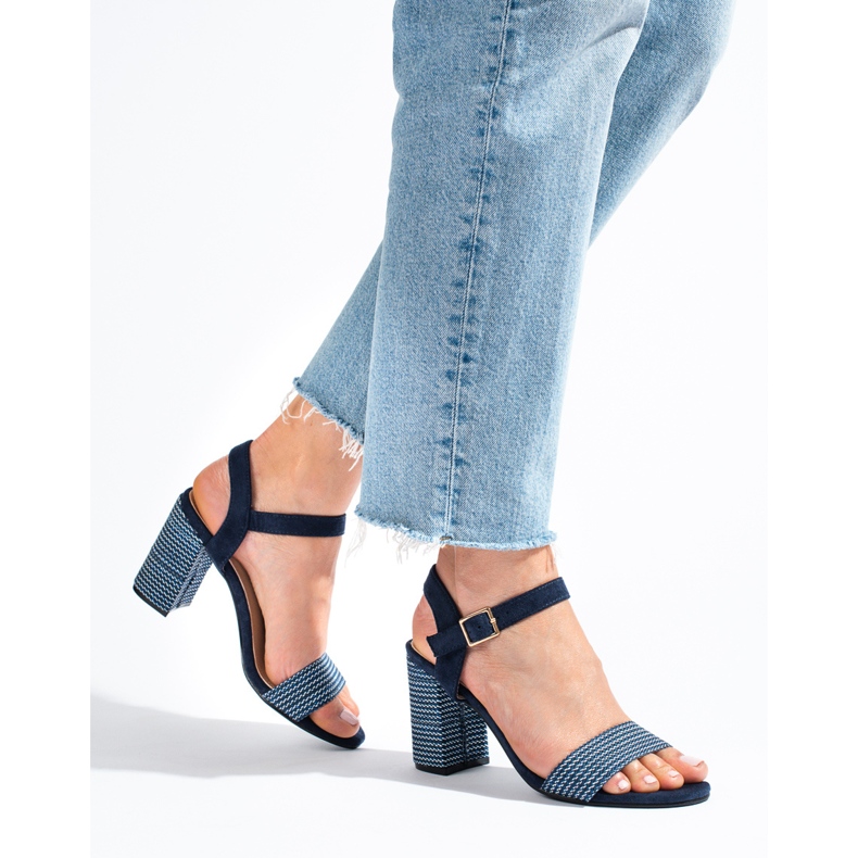 Dámské sandály Shelovet v tmavě modré barvě s ozdobným podpatkem modrý 1