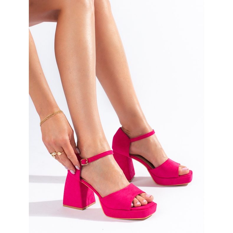 Vinceza růžové semišové sandály na podpatku růžový 1
