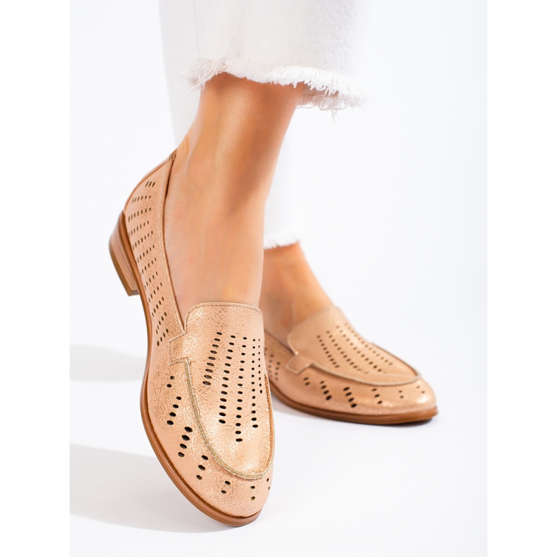 SHELOVET Dámské zlaté prolamované boty Potocki béžový 1