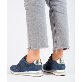 Dámské tmavě modré kožené tenisky Shelovet na klínku modrý 1