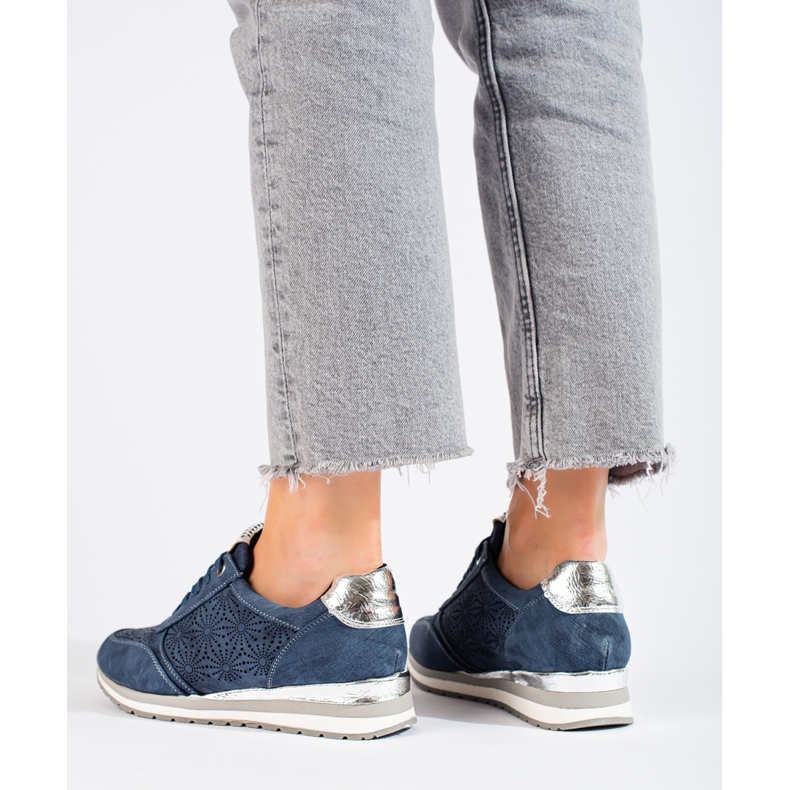 Dámské tmavě modré kožené tenisky Shelovet na klínku modrý 1