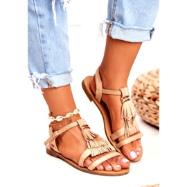 FRJ Dámské sandály Flat Suede Boho Beige Lucami béžový 3