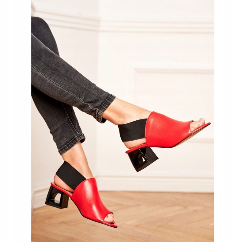 Dámské sandály na vysokém podpatku Laura Messi Leather Red Grehno 1919 červený 2