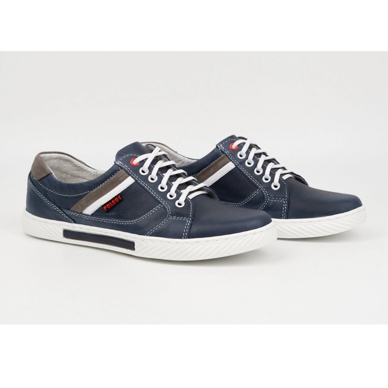 Polbut Pánské kožené boty J47, tmavě modrá a šedá vícebarevný 4