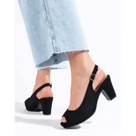 Černé semišové sandály Shelovet s pohodlným podpatkem černá 1