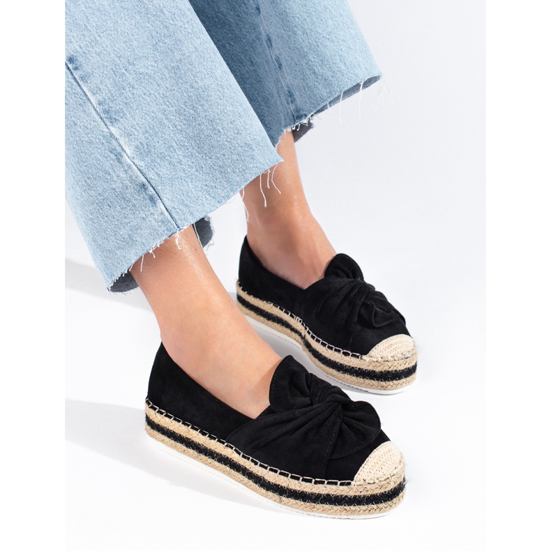 Černé semišové espadrilky na platformě s mašlí od Shelovet černý 1