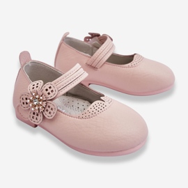 PA1 Dětské kožené balerínky s květinou Pink Cobi růžový 3