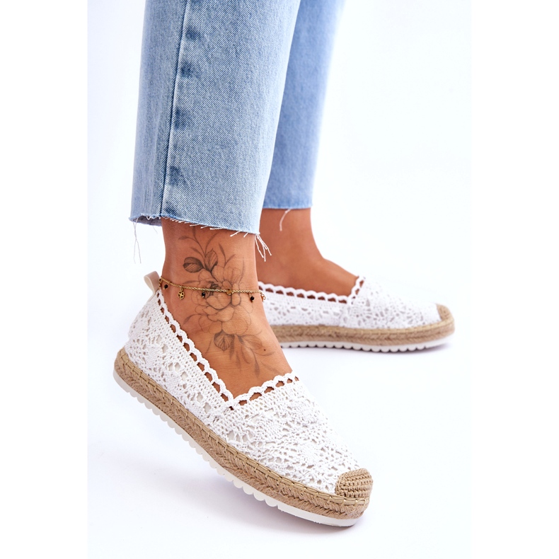 FE1 Krajkové nazouvací espadrilky White Blanco bílý 1