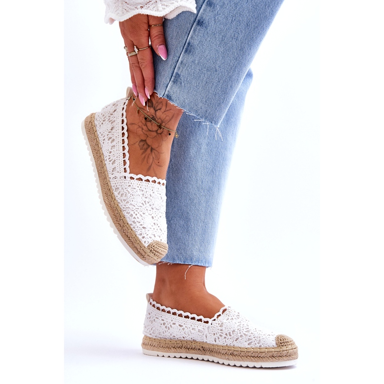 FE1 Krajkové nazouvací espadrilky White Blanco bílý 2
