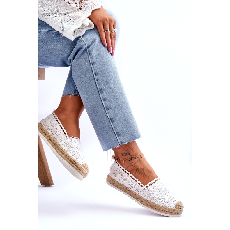 FE1 Krajkové nazouvací espadrilky White Blanco bílý 4