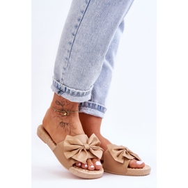 FK1 Módní dámské pantofle s béžovou mašlí Estera béžový 1