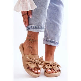 FK1 Módní dámské pantofle s béžovou mašlí Estera béžový 2