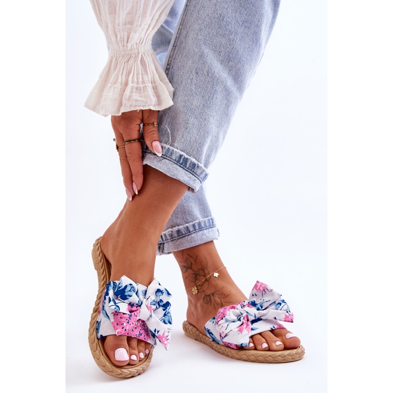 FK1 Dámské Pantofle S Látkovou Mašlí Bílý Květ 1