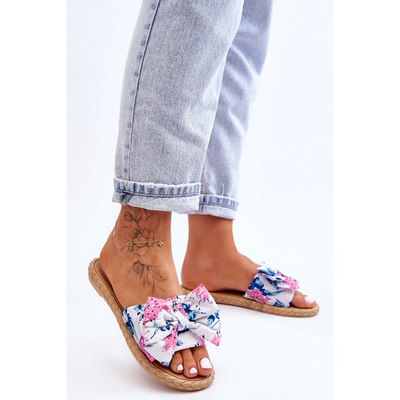 FK1 Dámské Pantofle S Látkovou Mašlí Bílý Květ 2