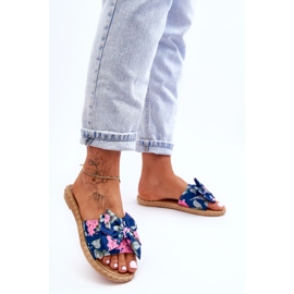 FK1 Dámské pantofle s látkovou mašlí navy Blue Blossom modrý 1