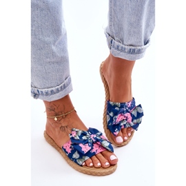 FK1 Dámské pantofle s látkovou mašlí navy Blue Blossom modrý 2